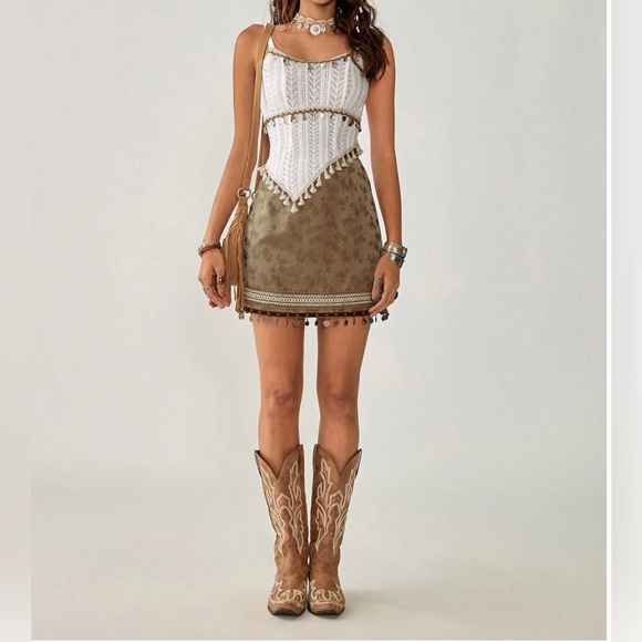 Boho Crochet & Tassel Mini  2pc Top And Skirt - Picture 7 of 11